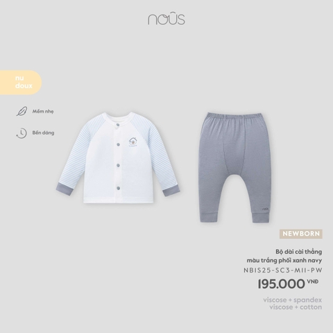 NOUS - Bộ dài cài thẳng màu trắng phối xanh navy - Newborn
