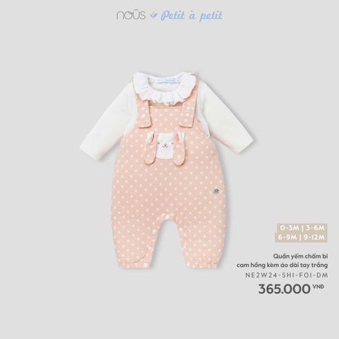 (0M-9M) NOUS - Quần yếm chấm bi cam hồng kèm áo dài tay trắng - 9-12M