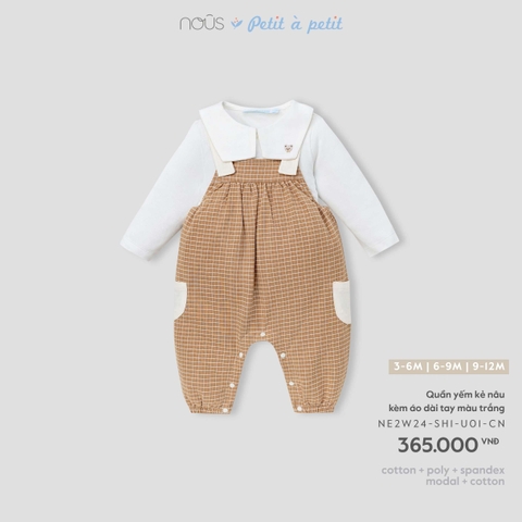 (0M-9M) NOUS S30 - Quần yếm kẻ nâu kèm áo dài tay màu trắng - 3-6M
