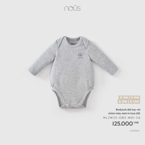 (0M-9M) NOUS - Bodysuit dài tay vai chờm màu xám in họa tiết - 9-12M