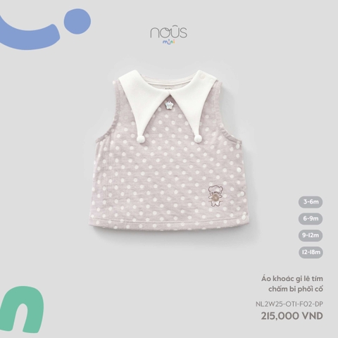 (6M-2Y) NOUS S30 - Áo khoác gi lê tím chấm bi phối cổ - 6-9M