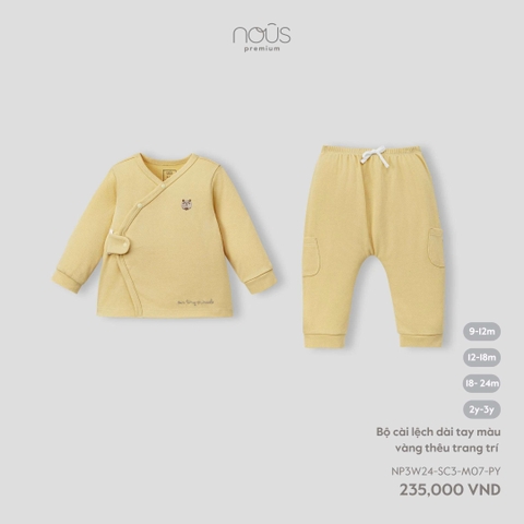 NOUS S30 - Bộ cài lệch dài tay màu vàng thêu trang trí - 12-18M