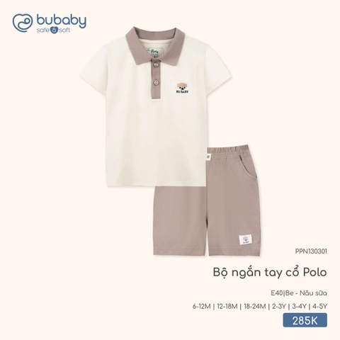 (6M-4Y) BU - Bộ ngắn tay cổ Polo - Be + Nâu sữa