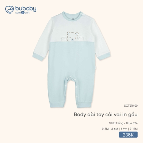 (0M-9M) BU - Body dài tay cài vai in gấu SCT210100 - Trắng