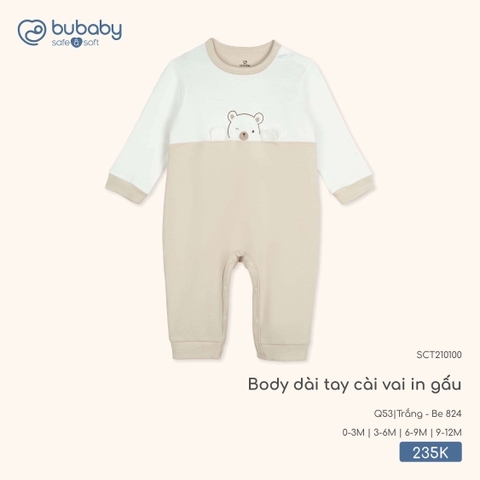 (0M-9M) BU - Body dài tay cài vai in gấu SCT210100 - Trắng