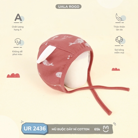 (Newborn) UR S30 - Mũ buộc dây nỉ cotton 2436- Hồng - Hồng