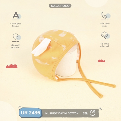 (Newborn) UR S30 - Mũ buộc dây nỉ cotton 2436 - Vàng
