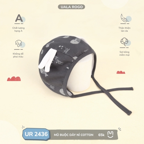 (Newborn) UR S30 - Mũ buộc dây nỉ cotton 2436 - Ghi