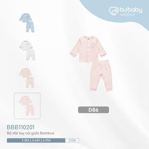(1M-6M) BU - Bộ dài tay cài giữa Bambus BBB110201 - Hồng D86