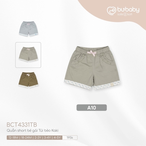 (12M-4Y) BU - Quần short bé gái Túi bèo Kaki BCT4331TB - Be