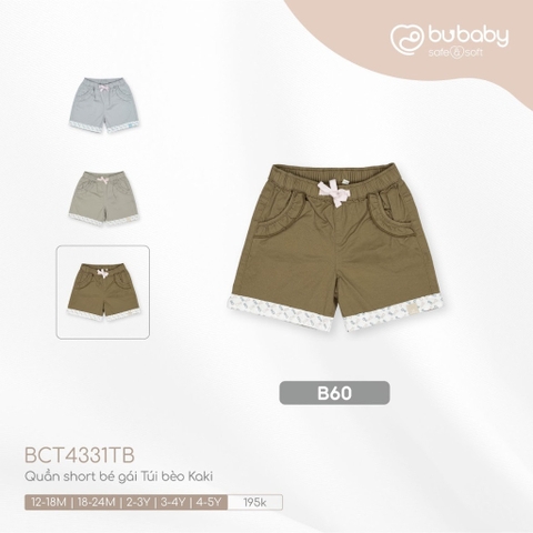 (12M-4Y) BU - Quần short bé gái Túi bèo Kaki BCT4331TB - Nâu vàng