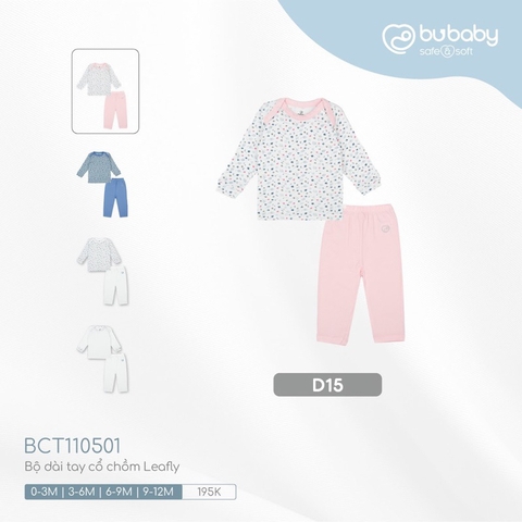 (0M-9M) BU - Bộ dài tay cổ chồm Leafly BCT110501 - trắng in lá , hồng