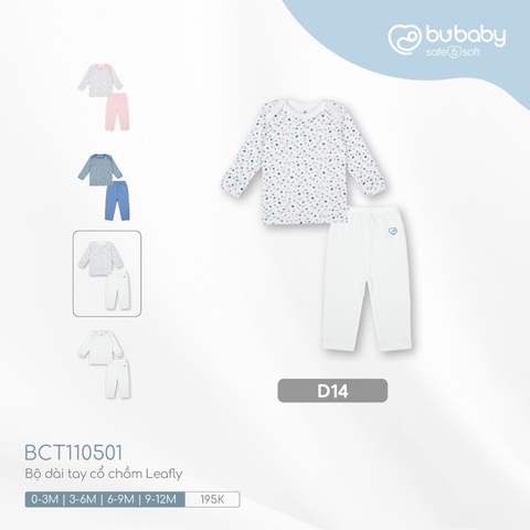 (0M-9M) BU - Bộ dài tay cổ chồm Leafly BCT110501 - trắng in lá , trắng