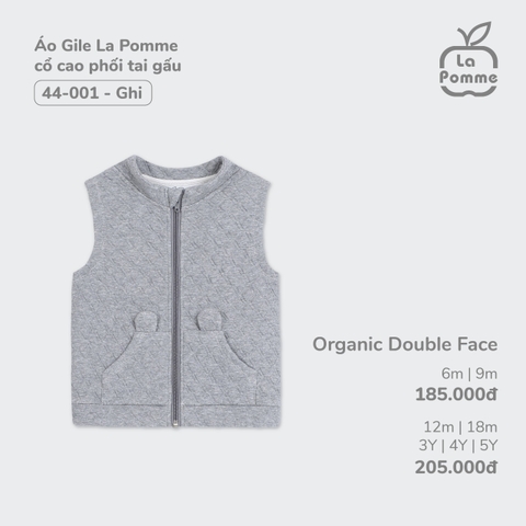 (6M-4Y) LP - Áo Gile La Pomme cổ cao phối tai gấu - Ghi