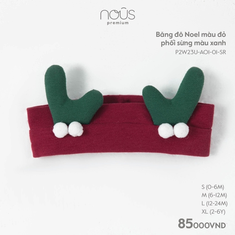 (SMLXL) NOUS - Băng đô Noel màu đỏ phối sừng màu xanh - S