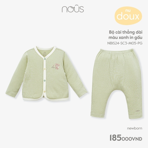 (Newborn) NOUS S20 - Bộ cài thẳng dài màu xanh in gấu - Newborn