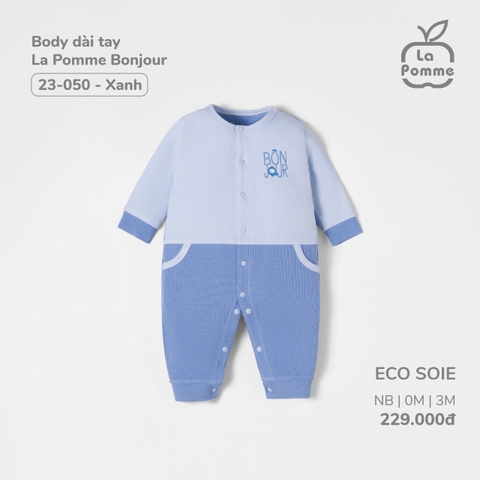 (NB-3M) LP - Body dài tay La Pomme Bonjour - Xanh BJ