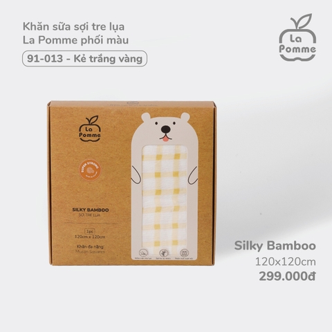 (FS) LP - Khăn đa năng sợi tre lụa La Pomme phối màu (120x120cm) - Kẻ trắng vàng
