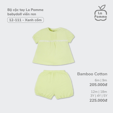 (6M-4Y) LP S40 - Bộ cộc tay La Pomme babydoll viền ren - Xanh Cốm