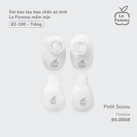 (FS) Set bao tay bao chân sơ sinh La Pomme mềm mịn - Trắng - Trắng