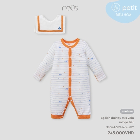 (Newborn) NOUS S30 - Body dài tay mix yếm in họa tiết - Newborn