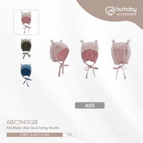 (0M-6M) BU S10 - Mũ Buộc dây Quả bông Muda - ABC1943QB