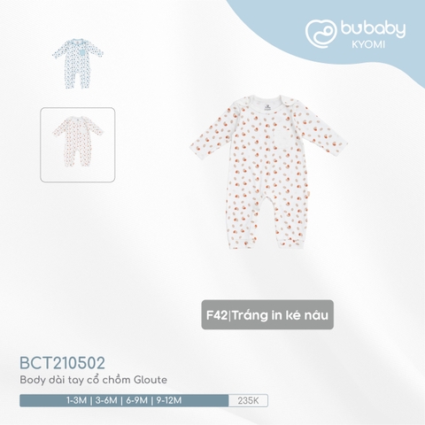 (1M-9M) BU - Body dài tay cổ chồm Gloute BCT210502 - Trắng in ké nâu