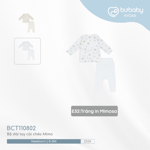 (0-3M) BU - Bộ dài tay cài chéo Mimo BCT110802 - Trắng in Mimosa
