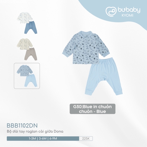 (1M-6M) BU - Bộ dài tay raglan cài giữa Dona BBB1102DN - Blue in CC