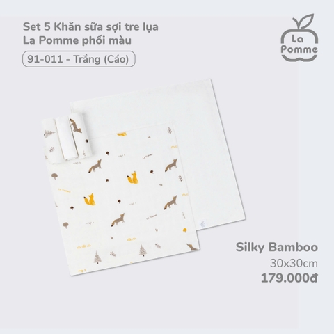 (FS) LP - Set 5 Khăn sữa sợi tre lụa La Pomme phối màu (30x30cm) - Trắng (Cáo)