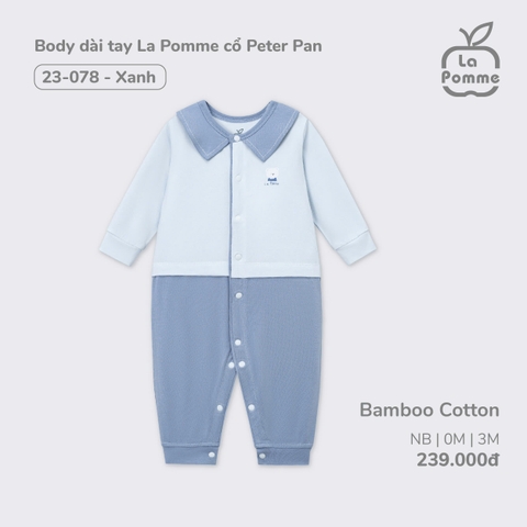 (NB-3M) LP S30 - Body dài tay La Pomme cổ Peter Pan - Xanh