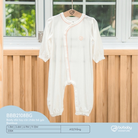(1M-9M) BU - Body dài tay cài chéo bé gái Bambus BBB2108BG - Trắng