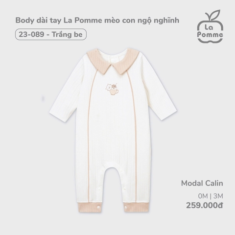 (0M-3M) LP - Body dài tay La Pomme mèo con ngộ nghĩnh - Trắng be