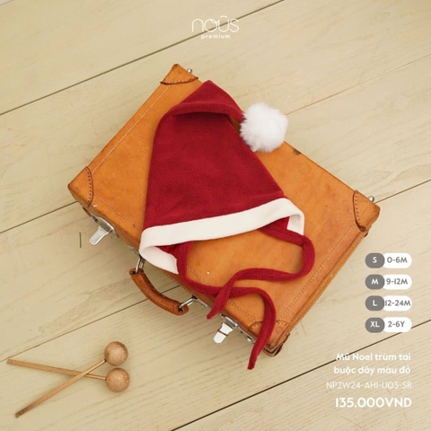 (S-XL) NOUS - Mũ Noel trùm tai buộc dây màu đỏ - XL