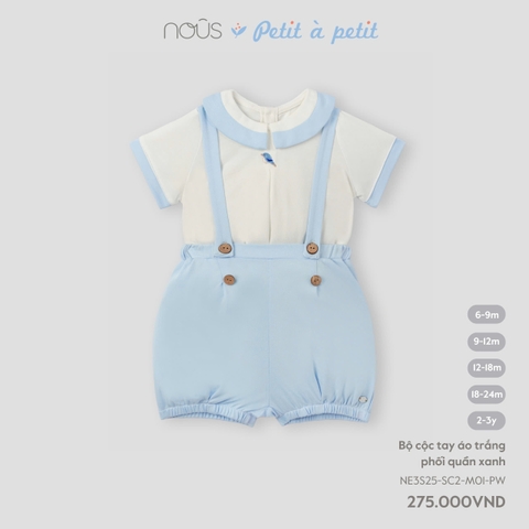 (6M-2Y) NOUS - Bộ cộc tay áo trắng phối quần xanh - 18-24M