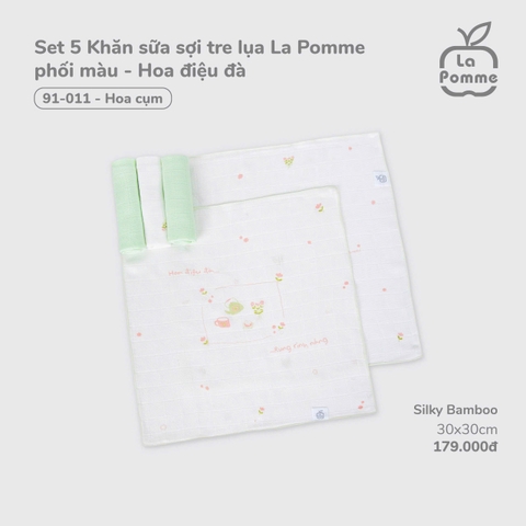(FS) LP - Set 5 Khăn sữa sợi tre lụa La Pomme phối màu (30x30cm) - Hoa điệu đà