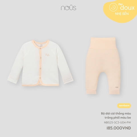 (Newborn) NOUS S30 - Bộ dài cài thẳng màu trắng phối màu be - Newborn