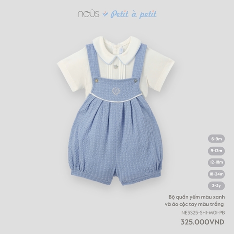 (6M-2Y) NOUS - Bộ quần yếm màu xanh và áo cộc tay màu trắng - 12-18M