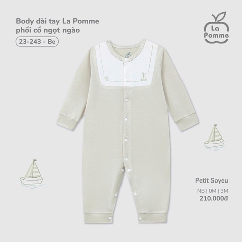 (NB-3M) LP - Body dài tay La Pomme phối cổ ngọt ngào - Be