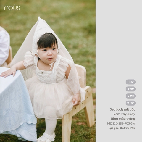 (0M-9M) NOUS S25 NP25 - Set Body cộc kèm váy quây tầng màu trắng - 9-12M