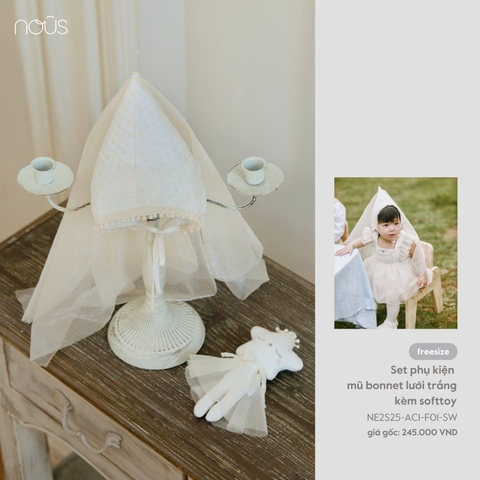 (Newborn) NOUS Z40 - Set phụ kiện mũ bonnet lưỡi trắng kèm softtoy - Newborn