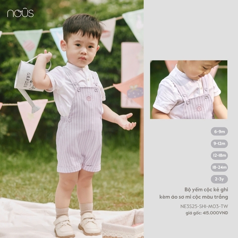 (6M-2Y) NOUS Z40 - Bộ yếm cộc kẻ ghi kèm áo sơ mi cộc màu trắng - 2-3Y