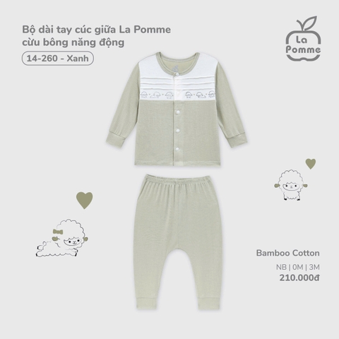 (NB-3M) LP S40 - Bộ dài tay cúc giữa La Pomme cừu bông năng động - Xanh