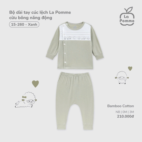 (NB-3M) LP - Bộ dài tay cúc lệch La Pomme cừu bông năng động - Xanh