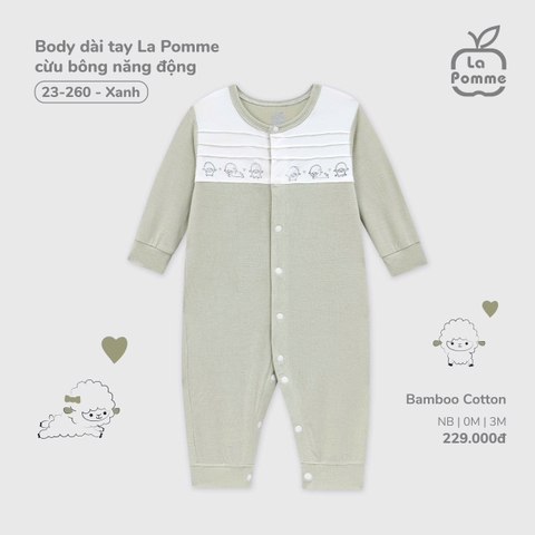 (NB-3M) LP S40 - Body dài tay La Pomme cừu bông năng động - Xanh