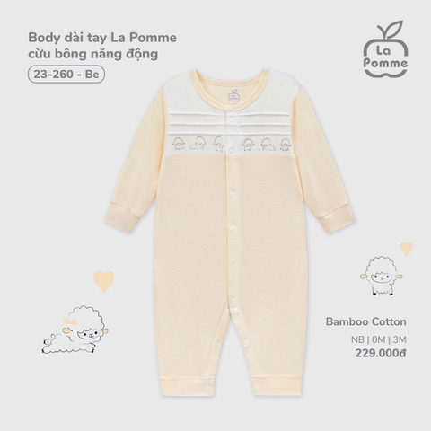 (NB-3M) LP - Body dài tay La Pomme cừu bông năng động - Be