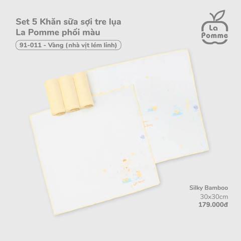 (FS) LP - K001 Set 5 Khăn sữa sợi tre lụa La Pomme phối màu (30x30cm) - Vàng (nhà vịt lém lỉnh)