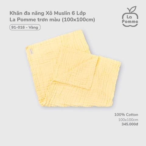(FS) LP - Khăn đa năng Xô Muslin 6 Lớp La Pomme trơn màu (100x100cm) - Vàng