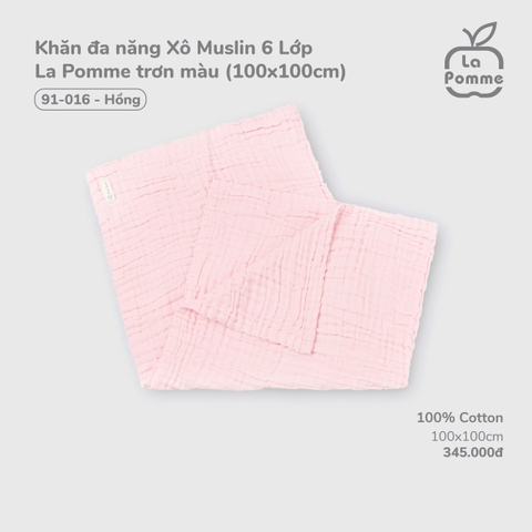 (FS) LP - Khăn đa năng Xô Muslin 6 Lớp La Pomme trơn màu (100x100cm) - Hồng