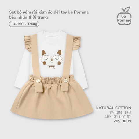 (6M-4Y) LP S40 - Set bộ yếm rời kèm áo dài tay La Pomme bèo nhún thời trang - Trắng